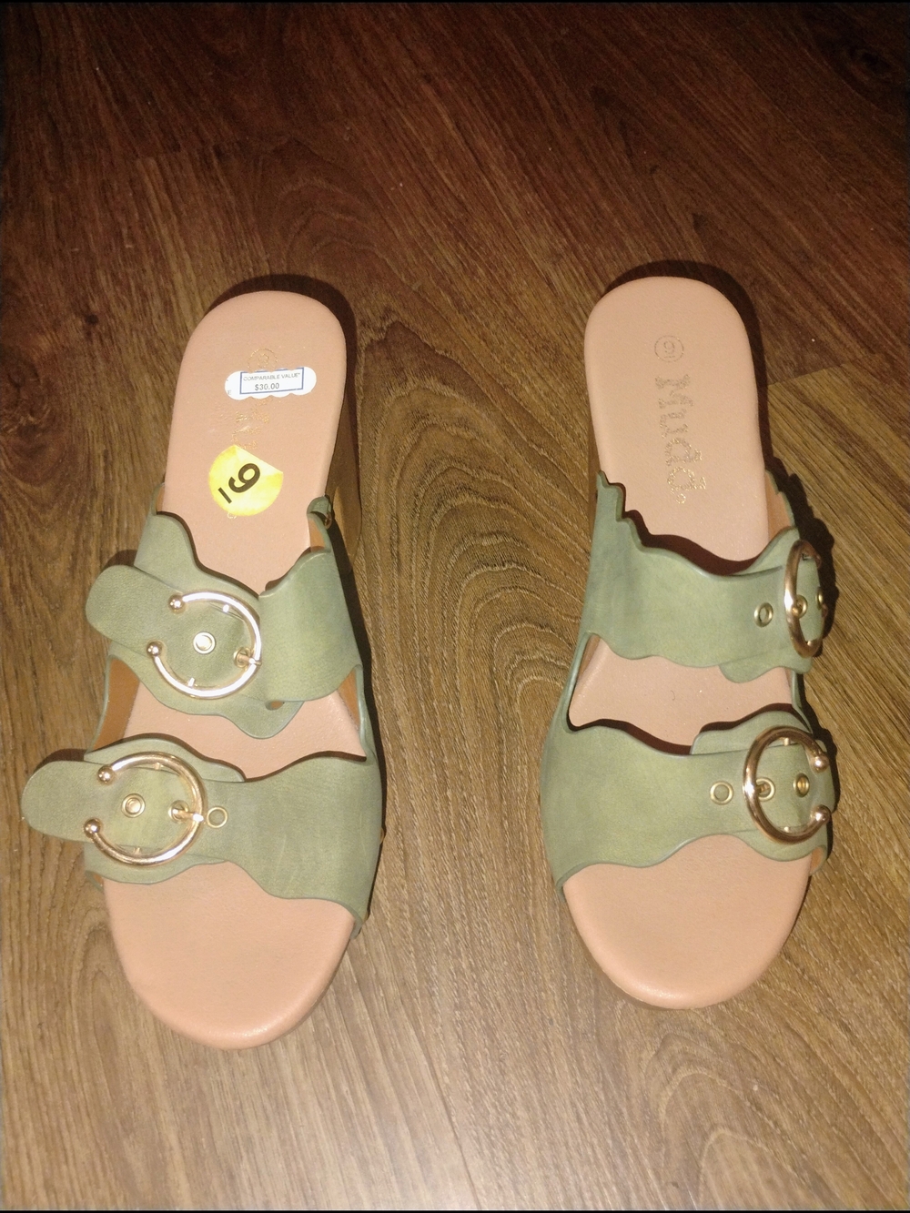 Mudd Olive Green Double-Buckle Slide Sandals